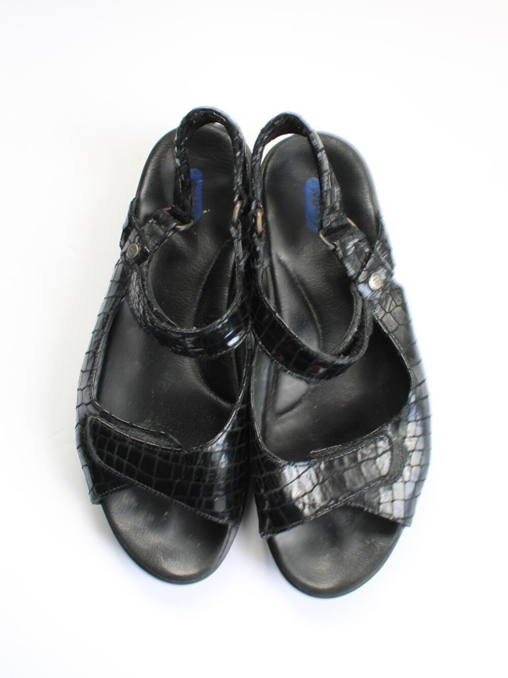 Wolky Black Croco Patent Leather Platform Pichu Sandals Women's Size 40 / 9 US - Picture 5 of 9
